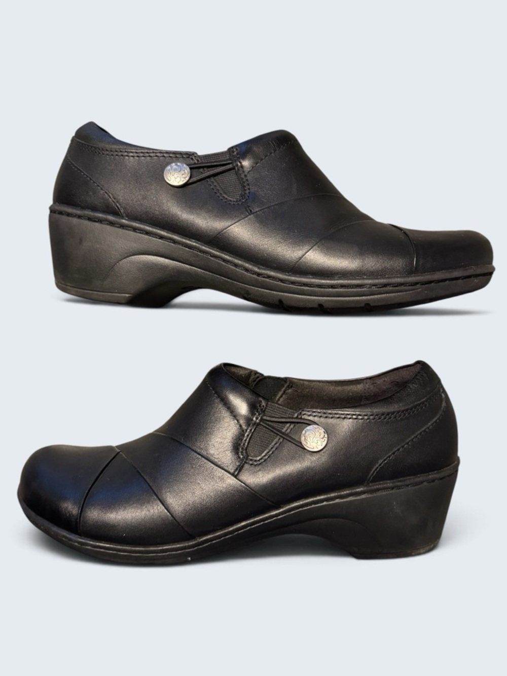 Clarks Collection Channing Ann Slip On Loafer Size 9 Black Leather Formal Career
